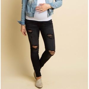 Pink Blush black distressed maternity jeans